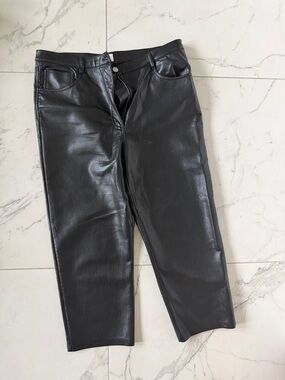 Black Faux Leather Straight-Leg Pants